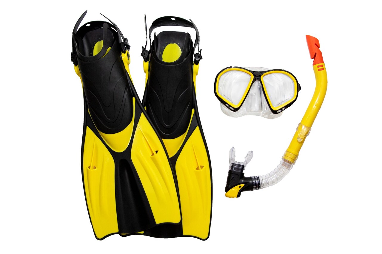 Swimline Adult and Youth Thermotech Snorkeling Set with Mesh Bag - Fin Size 9-11